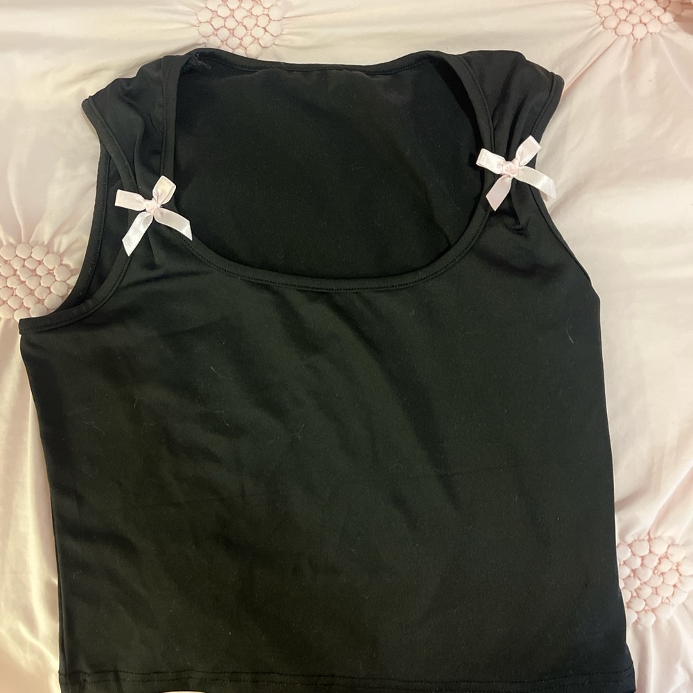 Black Sleeveless Top with Bow Accents